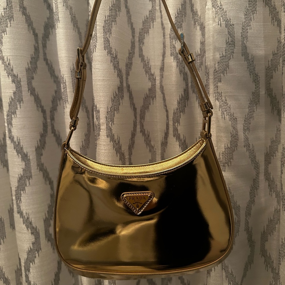Prada Cleo Leather Shoulder Bag in Metallic Gold